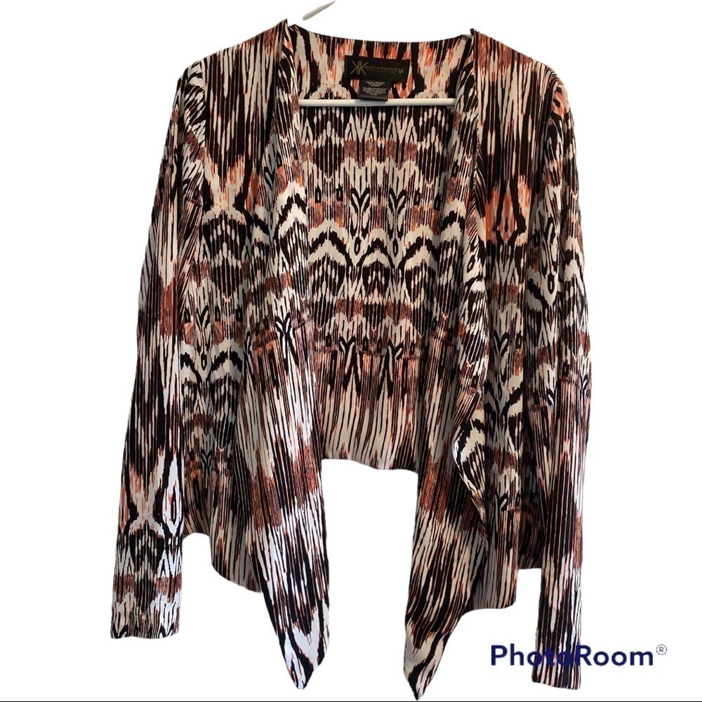 Kardashian Collection Open Boho Jacket Womens Medium Orange, Black & White